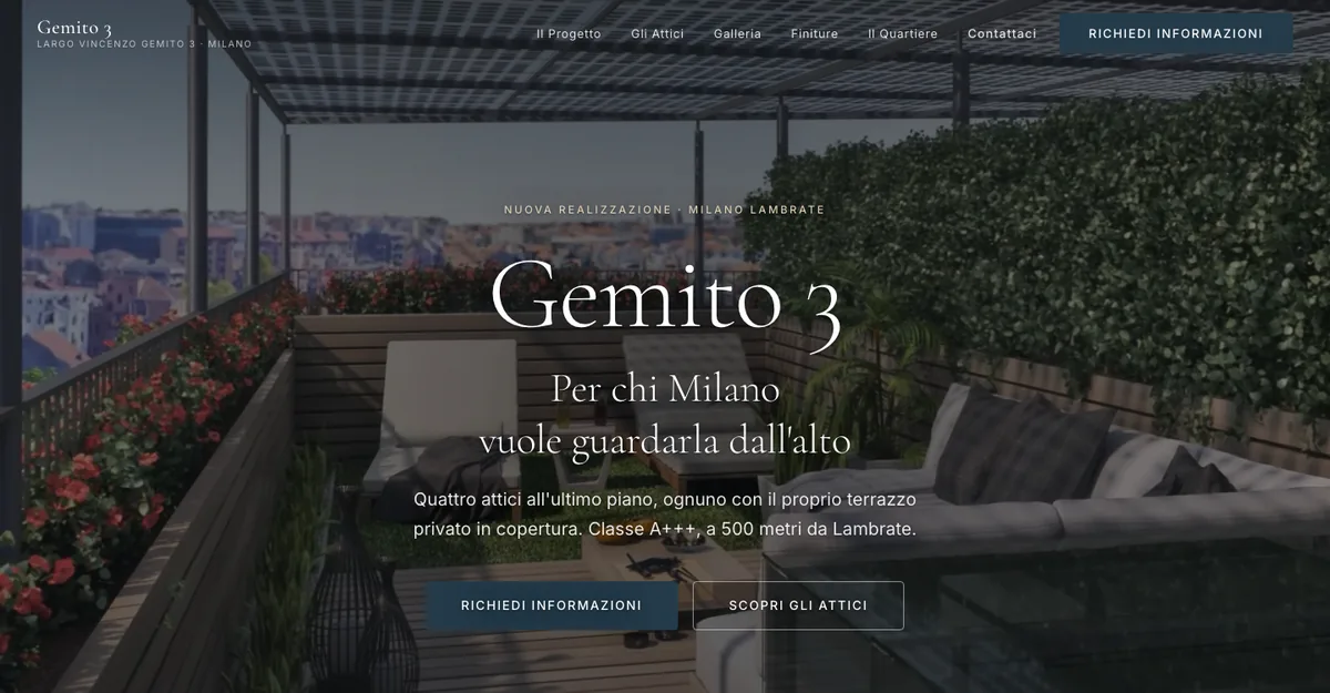 Anteprima del sito gemito3.com: Gemito 3, quattro attici con terrazzo privato a Lambrate, Milano